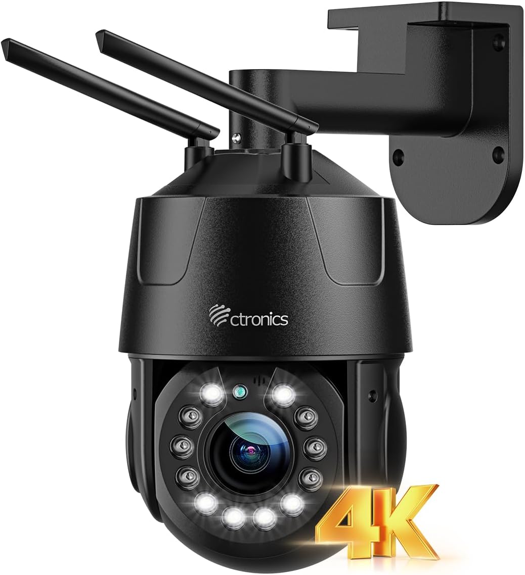 Ctronics 防犯カメラ 屋外 4K 8MP 5倍光学ズーム 5GHzWi-Fi AI人/ペット/車両検知 AI追跡機能 音光威嚇 ナイトカラー APモード プリセット機能 256GBMicroSDカード対応 金属製 24時間録画 APモード FTP/ONVIF/NVR双方向通話 遠隔操作 家族共有 警報通知 パンチルトiOS/Android/PC/MAC LANケール 防犯ステッカー付