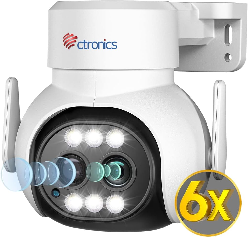 【 2眼式レンズ】Ctronics 防犯カメラ 屋外 光学2倍とデジタル4倍共用 5GhzWi-Fi対応 2.5K 4MP AIヒューマン検知 自動追跡 音光威嚇 APモード NAS/ONVIF/NVR対応 プリセット機能 夜間カラー撮影 24時間録画 アラーム通知 iOS/Android/PC/MAC対応 128GMicroSDカード対応 有線LANケール/防犯ステッカー付